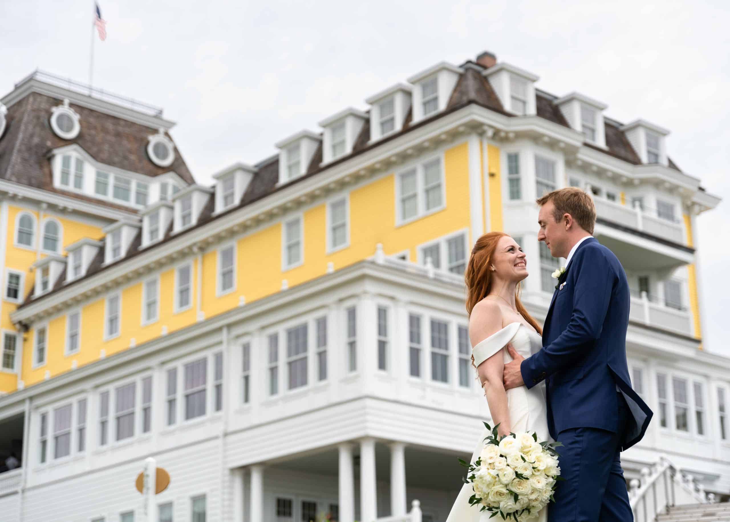 A Bride and groom at at the Ocean House with their Rhode Island Wedding photographer